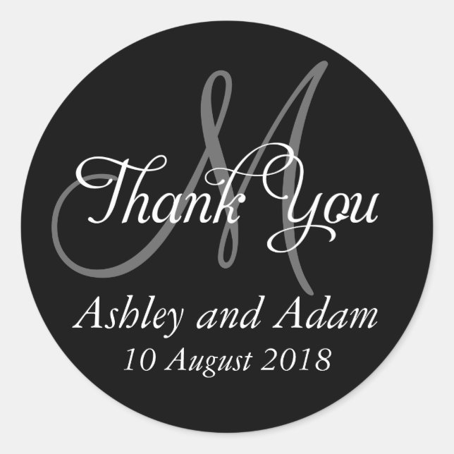 Monogram Thank You Wedding Favour Label (Front)