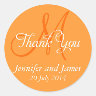 Monogram Thank You Wedding Favour Stickers Orange