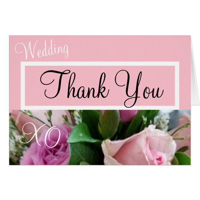 Monogram Thank You Wedding Pink Roses (Front Horizontal)