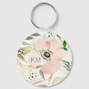 Monogram   The Joy of White   Watercolor Floral Key Ring