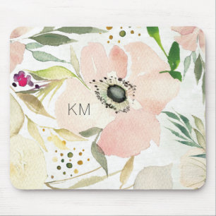 Monogram   The Joy of White   Watercolor Floral Mouse Pad