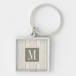 Monogram The Joy of White Watercolor Stripes Key Ring