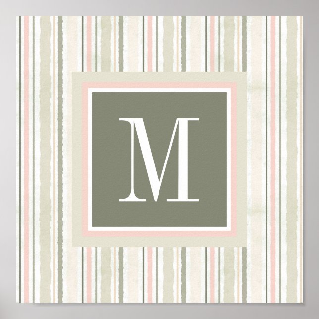 Monogram | The Joy of White | Watercolor Stripes Poster (Front)
