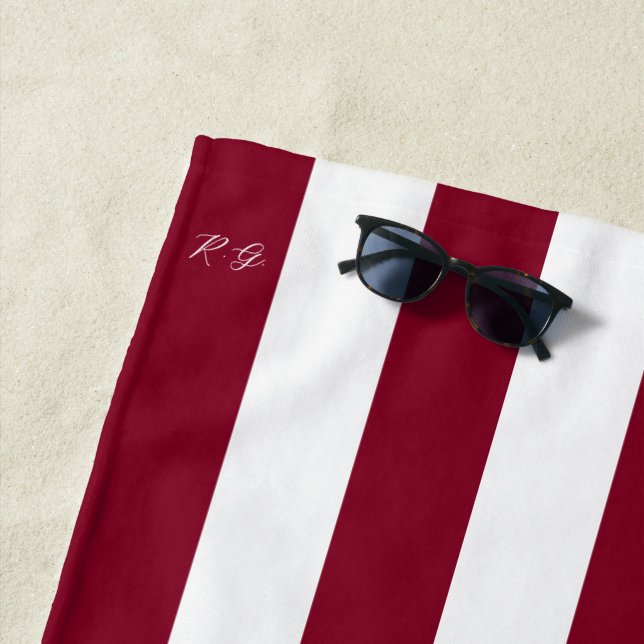 Monogram Thick Vertical Stripes Burgundy Striped  Beach Towel (In Situ)