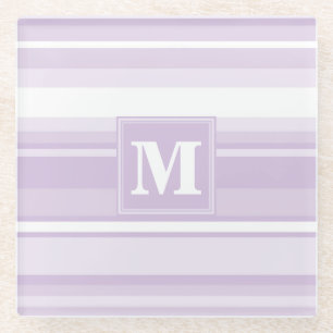 Monogram thistle purple stripes glass coaster