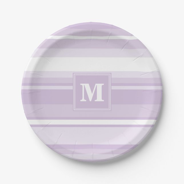 Monogram thistle purple stripes paper plate (Front)
