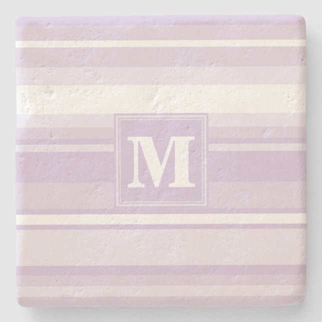 Monogram thistle purple stripes stone coaster (Front)
