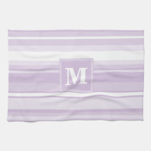 Monogram thistle purple stripes tea towel