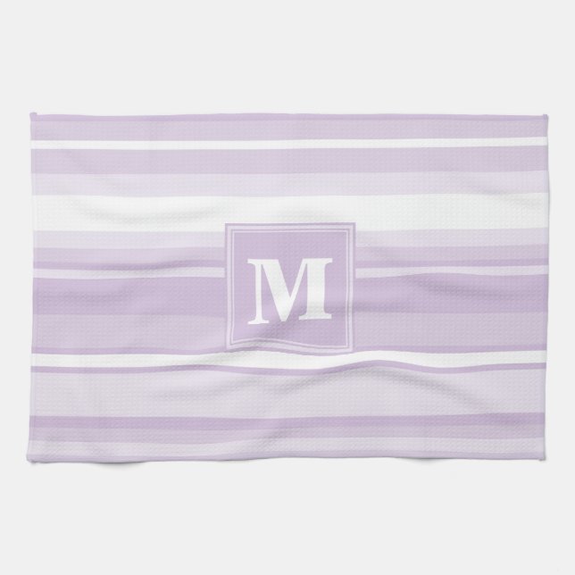 Monogram thistle purple stripes tea towel (Horizontal)