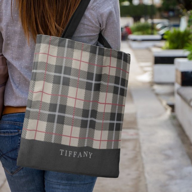 Monogram Thompson Camel Tartan Plaid Pattern Tote Bag (Creator Uploaded)