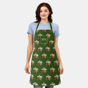 Monogram   THREE BEERS CHEERS Cartoon   Green Apron