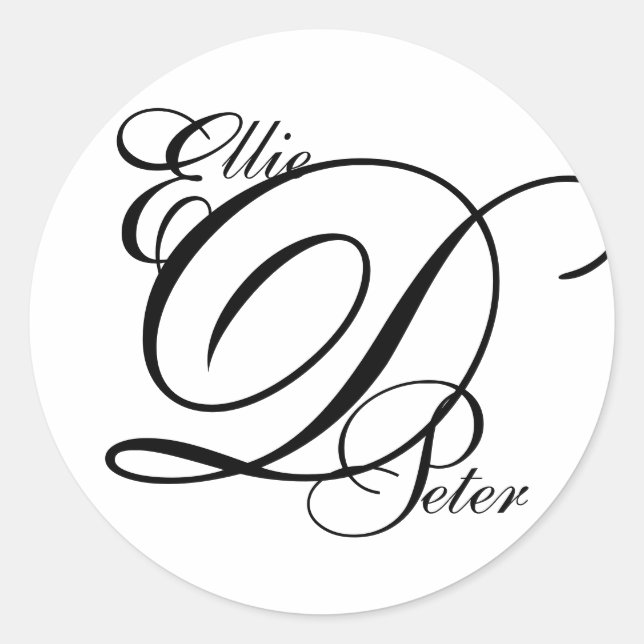 Monogram Three Letters & Names Wedding Sticker (Front)