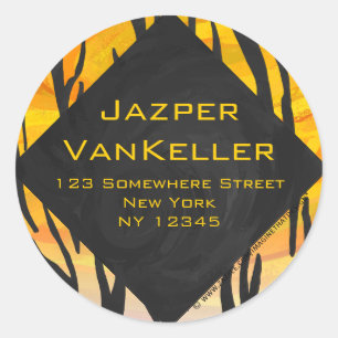 Monogram Tiger Black and Orange Print Pattern Classic Round Sticker