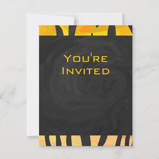 Monogram Tiger Black and Orange Print Pattern Invitation (Front)