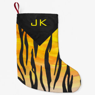 Monogram Tiger Black and Orange Print Pattern Small Christmas Stocking
