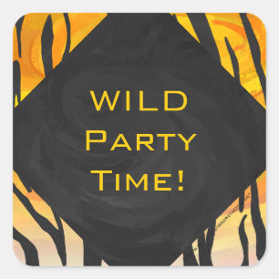 Monogram Tiger Black and Orange Print Pattern Square Sticker