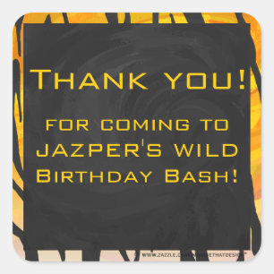 Monogram Tiger Black and Orange Print Pattern Square Sticker