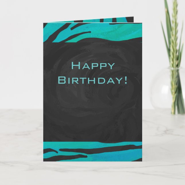 Monogram Tiger Black and Teal Print Pattern Card (Front)