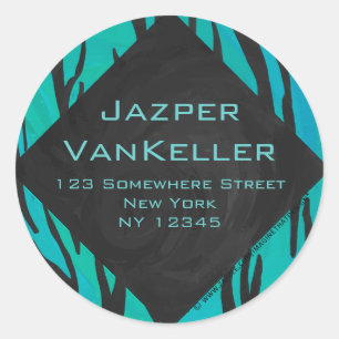 Monogram Tiger Black and Teal Print Pattern Classic Round Sticker