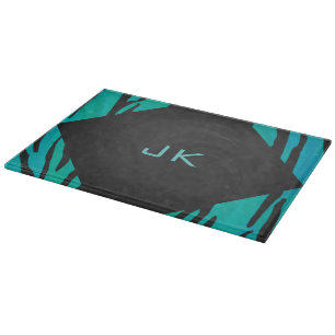 Monogram Tiger Black and Teal Print Pattern Cutting Board