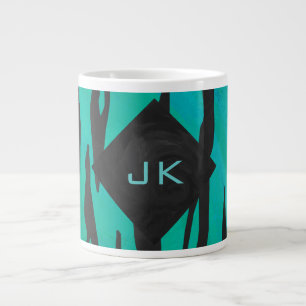 Monogram Tiger Black and Teal Print Pattern Large Coffee Mug