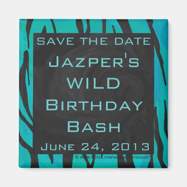 Monogram Tiger Black and Teal Print Pattern Magnet (Front)