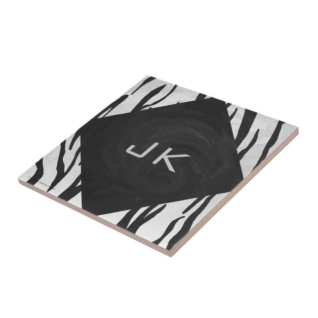 Monogram Tiger Black and White Print Ceramic Tile (Side)
