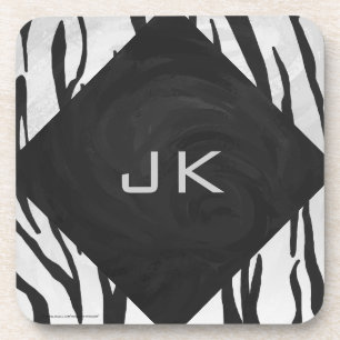 Monogram Tiger Black and White Print Coaster