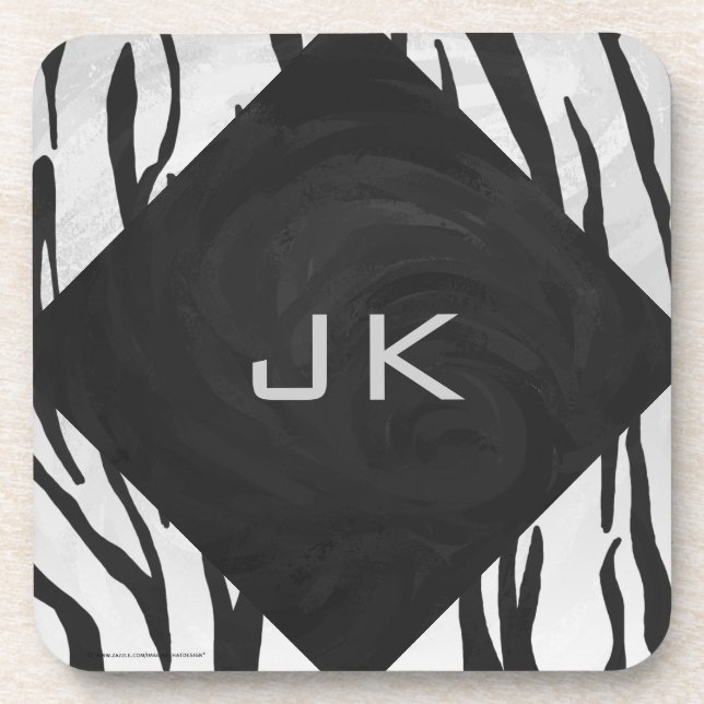 Monogram Tiger Black and White Print Coaster (Front)