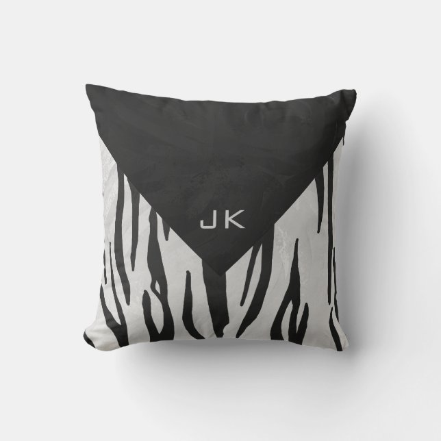 Monogram Tiger Black and White Print Cushion (Front)
