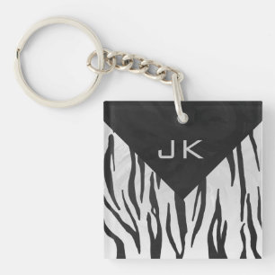 Monogram Tiger Black and White Print Key Ring