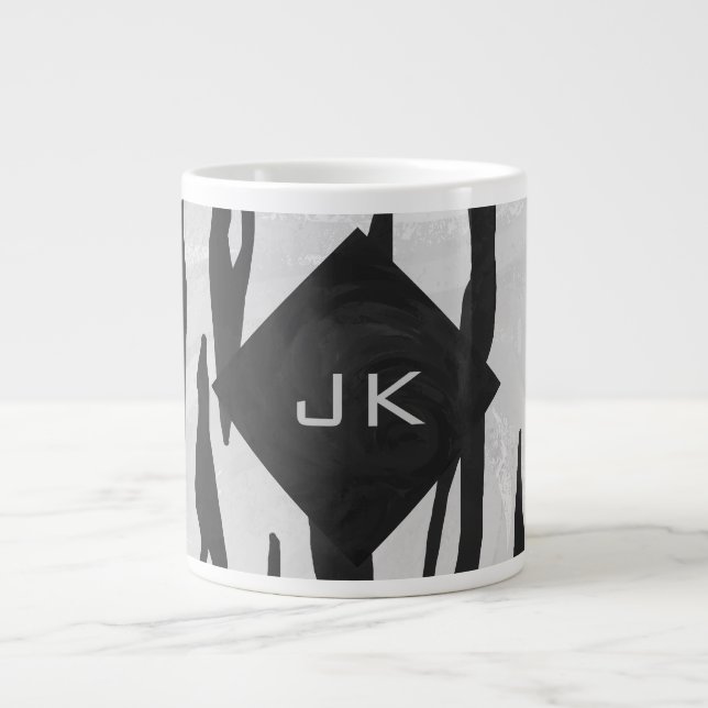 Monogram Tiger Black and White Print Large Coffee Mug (Front)