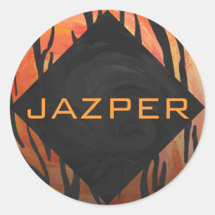 Monogram Tiger Hot Orange and Black Print Pattern Classic Round Sticker