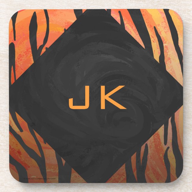 Monogram Tiger Hot Orange and Black Print Pattern Coaster (Front)