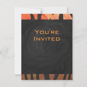 Monogram Tiger Hot Orange and Black Print Pattern Invitation
