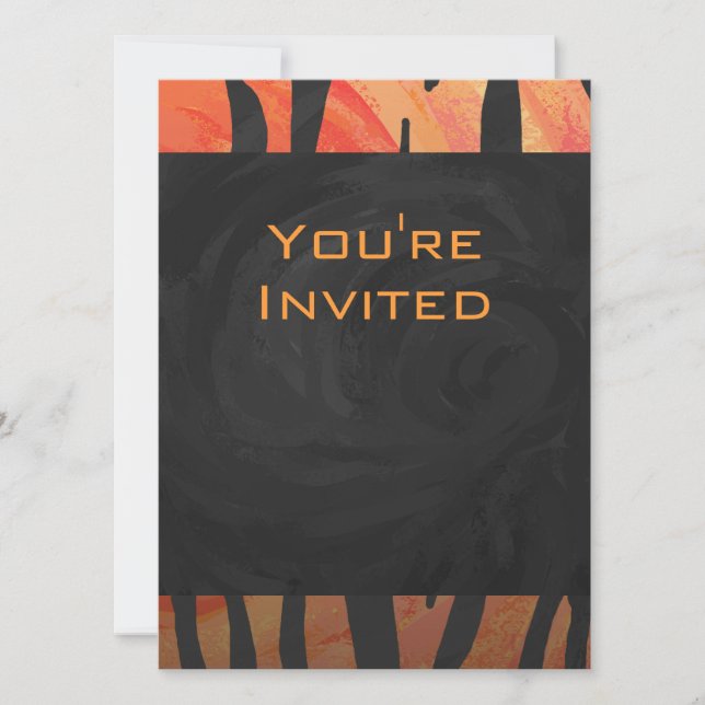 Monogram Tiger Hot Orange and Black Print Pattern Invitation (Front)