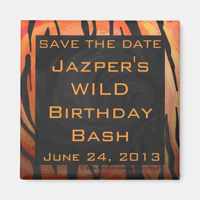 Monogram Tiger Hot Orange and Black Print Pattern Magnet (Front)