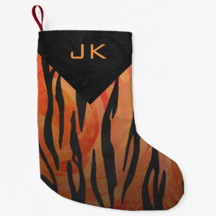 Monogram Tiger Hot Orange and Black Print Pattern Small Christmas Stocking
