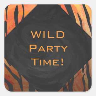 Monogram Tiger Hot Orange and Black Print Pattern Square Sticker