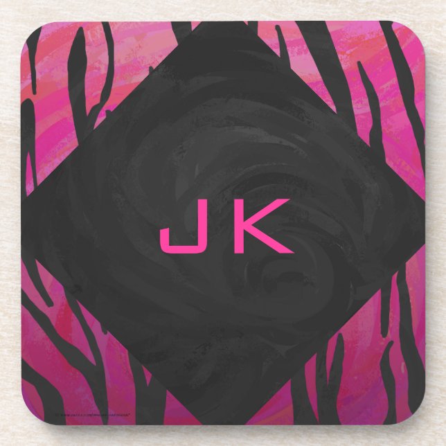 Monogram Tiger Hot Pink and Black Print Pattern Coaster (Front)