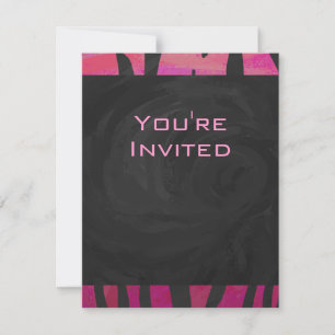 Monogram Tiger Hot Pink and Black Print Pattern Invitation