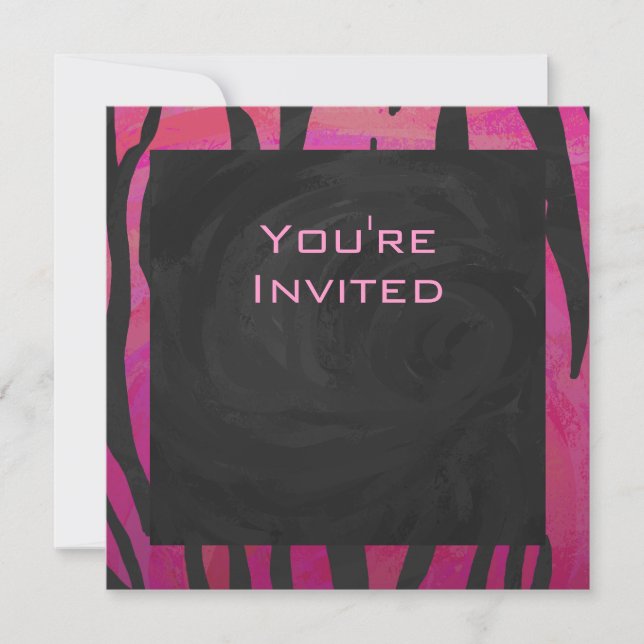 Monogram Tiger Hot Pink and Black Print Pattern Invitation (Front)
