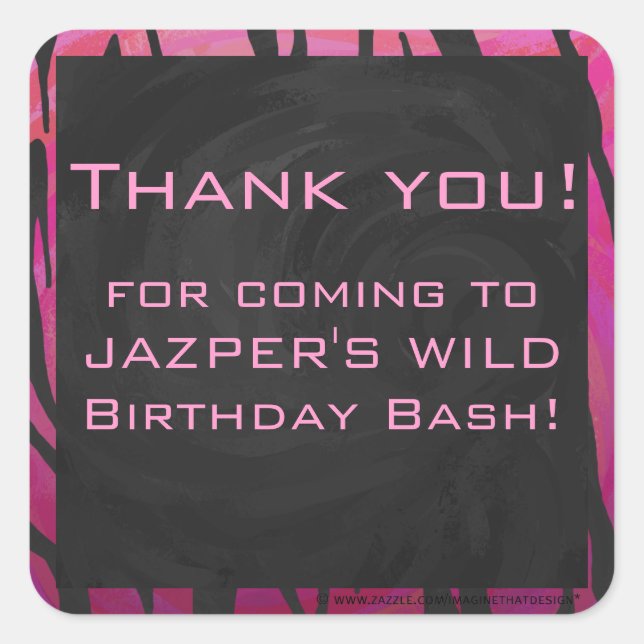 Monogram Tiger Hot Pink and Black Print Pattern Square Sticker (Front)