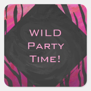 Monogram Tiger Hot Pink and Black Print Pattern Square Sticker