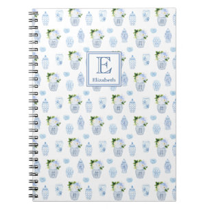 Monogram Timeless Blue & White Ginger Jar Floral Notebook