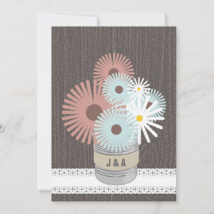 Monogram Tin Can Peach & Blue Daisies Invitation