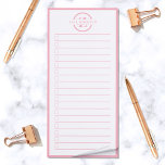 Monogram To Do List Feminine Pink Name Magnetic Notepad<br><div class="desc">Another feminine notepad by JessicaAmber! You can now keep track of all your important tasks, in one easy location. This minimalist notebook in white features a pink border, and text in a circle that says your name over a letter monogram. You can edit the text as needed. Tick off some...</div>