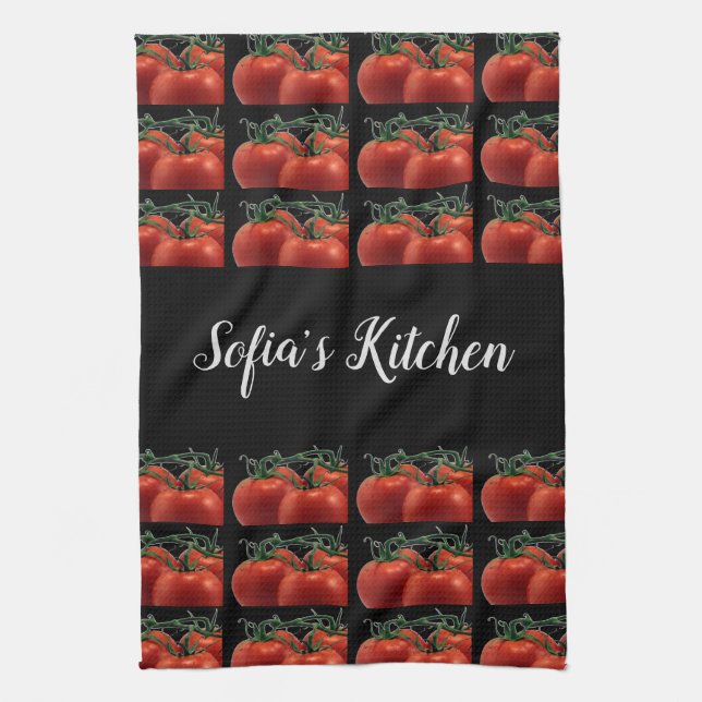 Monogram Tomato Pattern Kitchen Hand Towel (Vertical)