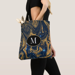 Monogram Tote Bag Gold Glitter On Night Background