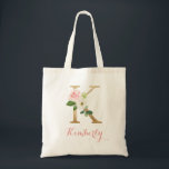 Monogram Tote Bag, Letter "K" Floral Gold Blush<br><div class="desc">Monogram Tote Bag,  Letter "K" Floral Gold Blush</div>